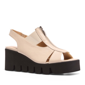 Carl Scarpa Paxe Off White Leather Wavesole Wedge Sandals